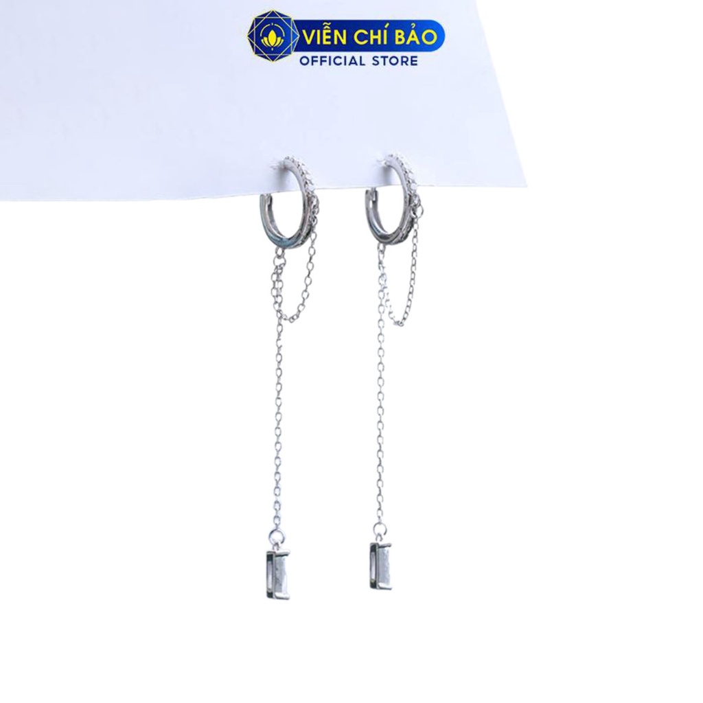 Bông tai bạc nữ móc tròn dây xích đính đá chất liệu bạc 925 thời trang phụ kiện trang sức nữ Viễn Chí Bảo B000037