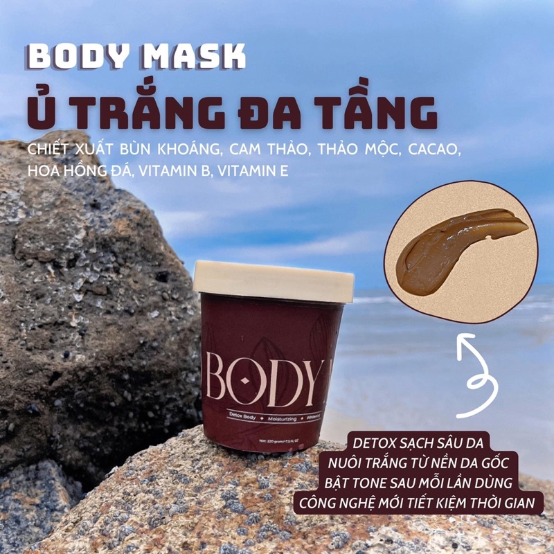 COMBO 2H BODY MASK LÀ.BEAU Ủ TRẮNG BODY BÙN MỘC  tặng kèm quà khi mua