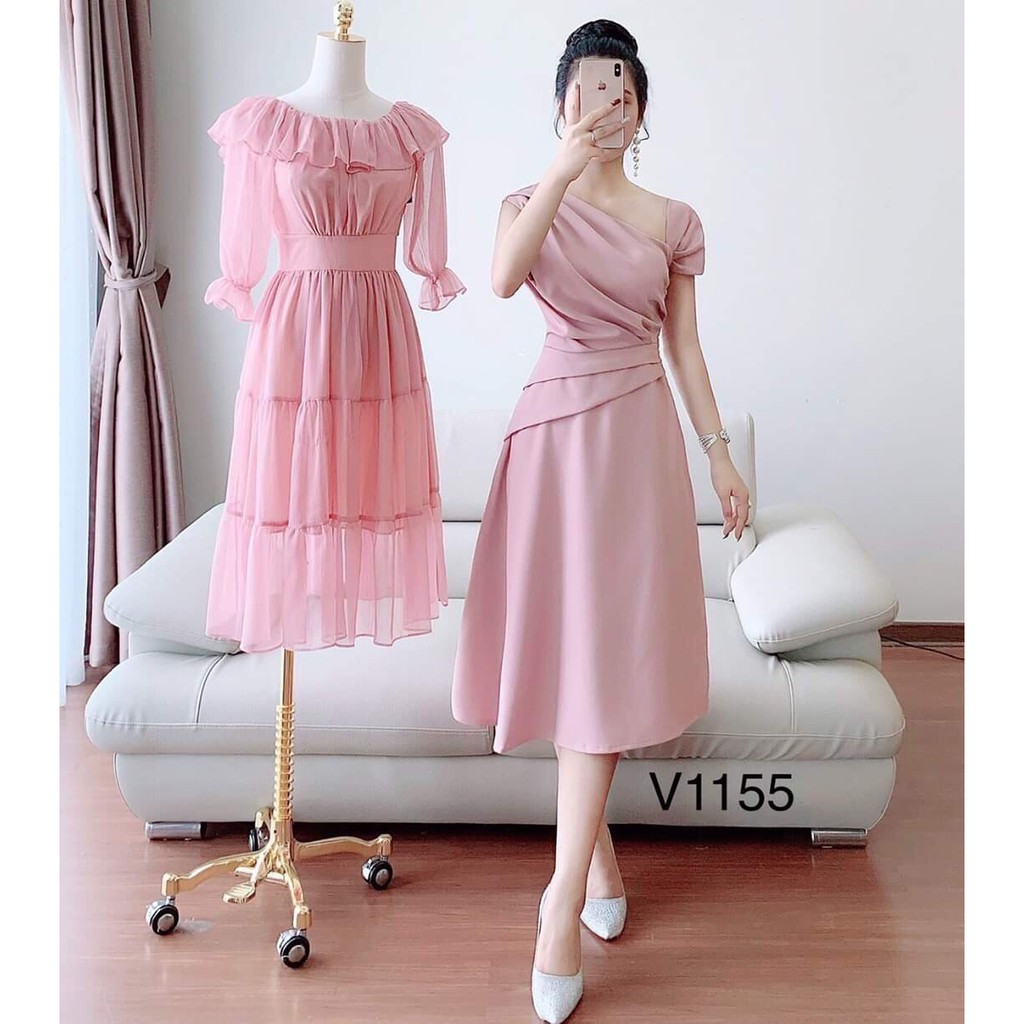 VÁY XÒE THANH LỊCH XẾP LY CHÉO VAI THỜI TRANG THIẾT KẾ VESTA U60