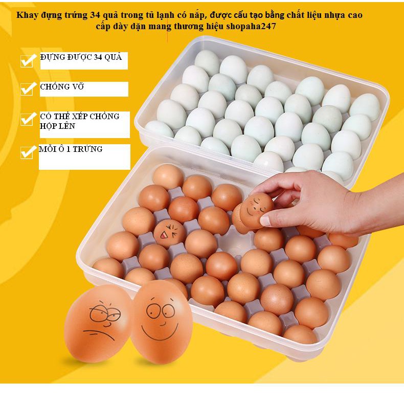 Khay đựng trứng 24 quả trong tủ lạnh có nắp, được cấu tạo bằng chất liệu nhựa cao cấp dày dặn shopaha247