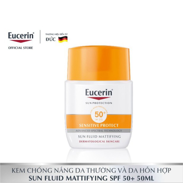 [Mua 1 tặng 1] Kem chống nắng Eucerin Sun Fluid Mattifying Face SPF50+ 50ml Tặng 01 Tẩy trang Dermato 3in1 200ml