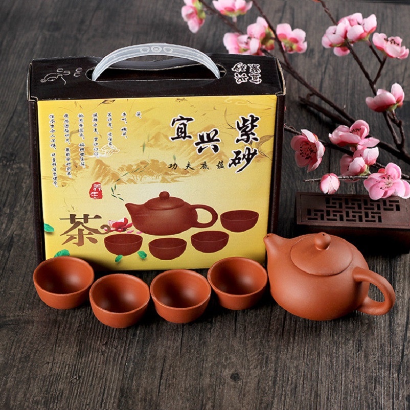 Bộ bình trà 4 tách Nhật Bản (màu đen - đỏ ngẫu nhiên)