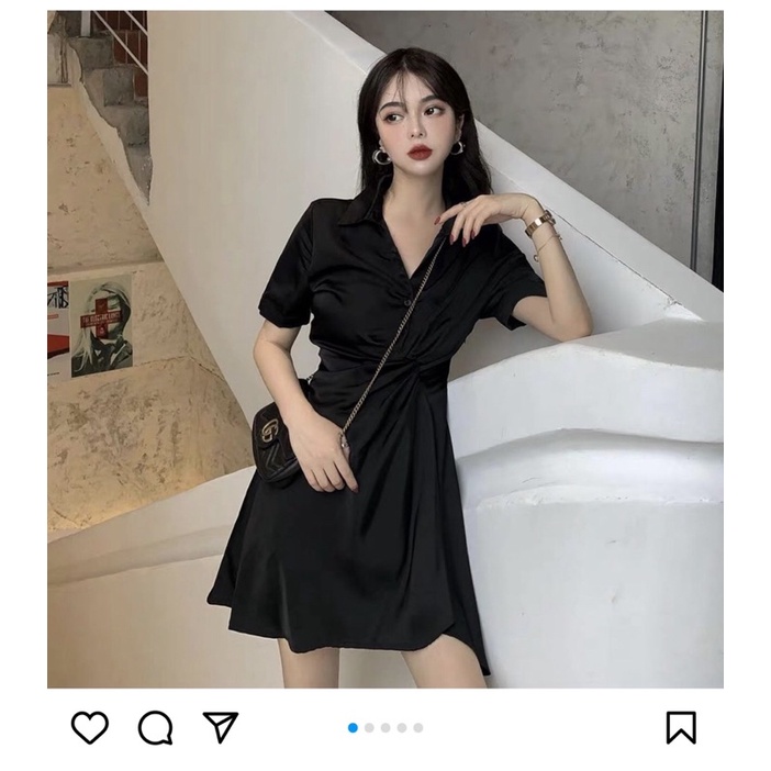Đầm đen cổ sơmi thắt eo