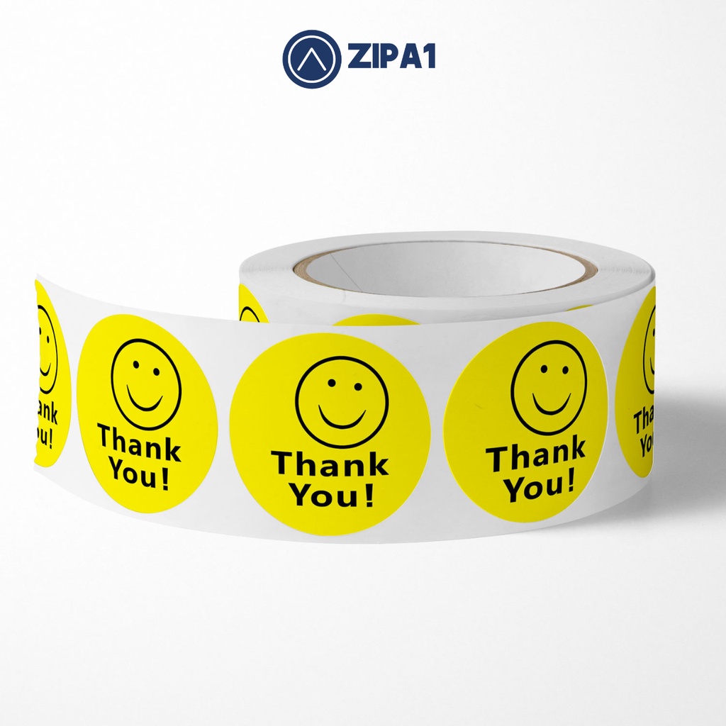 500 miếng dán stiker Thank You - Hình mặt cười màu vàng- 2.5x2.5cm / miếng - A3 - Zip A1