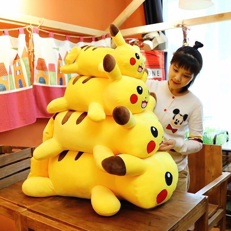 Gấu bông gối ôm hình pikachu vải nhung nì ngộ nghĩnh siêu đáng yêu 45cm