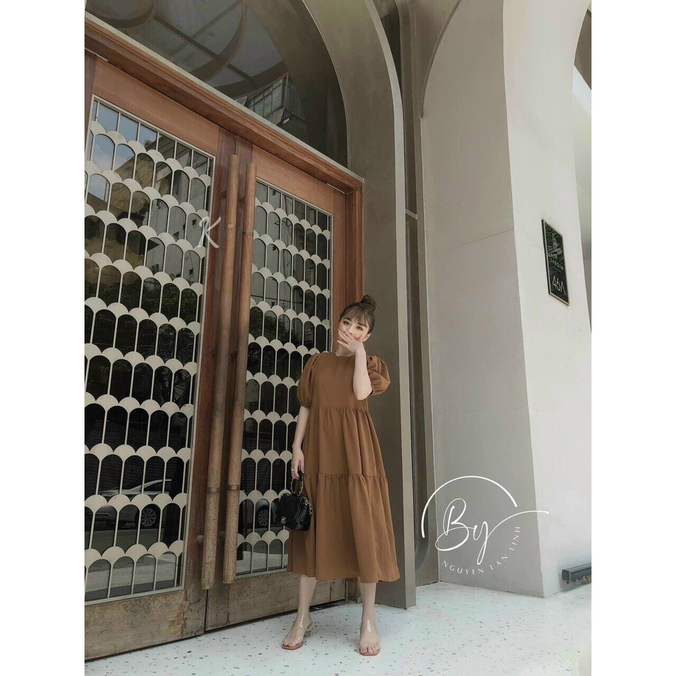 (Sale FreeShip) Đầm váy nữ dáng xòe đi chơi,đầm tầng tay phồng dễ thương,bầu bí bon chen,diện đi đâu cũng xinh
