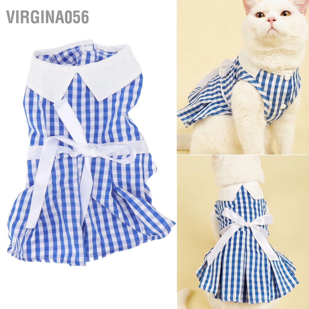Virgina056 Váy cho thú cưng Mùa hè Kẻ sọc dễ thương Bowknot Ruy băng Đai chống nắng Bảo vệ mèo chó