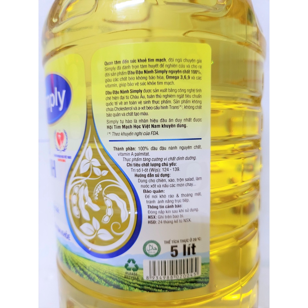 [BÌNH LỚN 5 Lít] DẦU ĐẬU NÀNH [VN] SIMPLY Soybean Oil (halal)