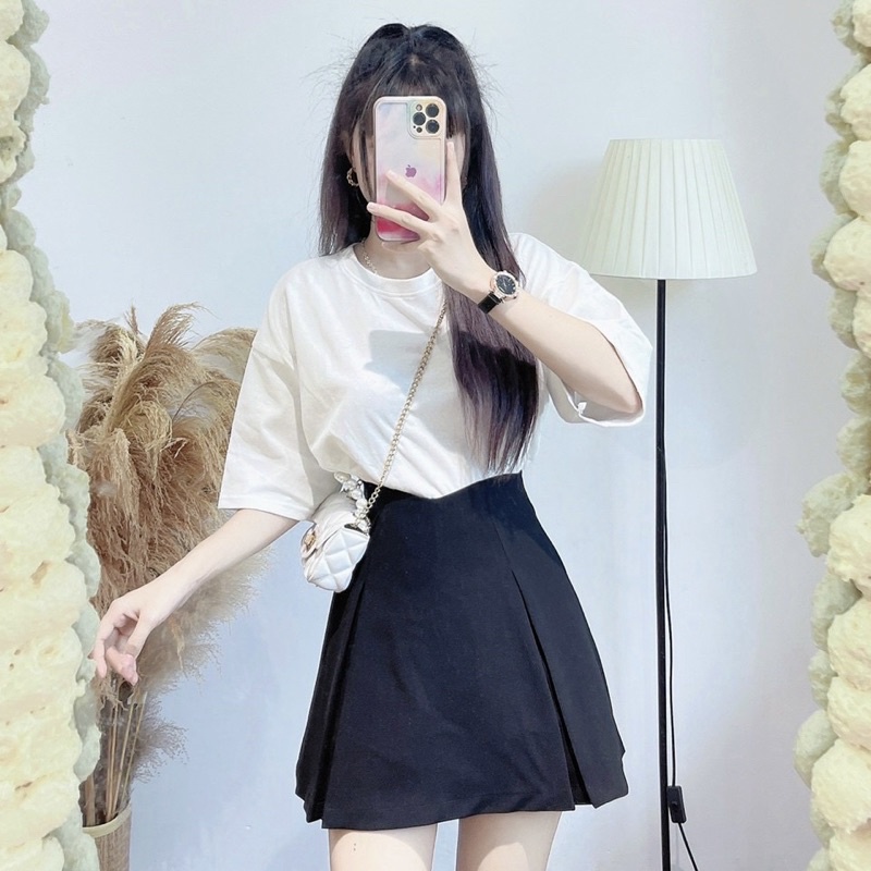 Chân váy chữ A xếp ly, 2 lớp, chất tuyết mưa