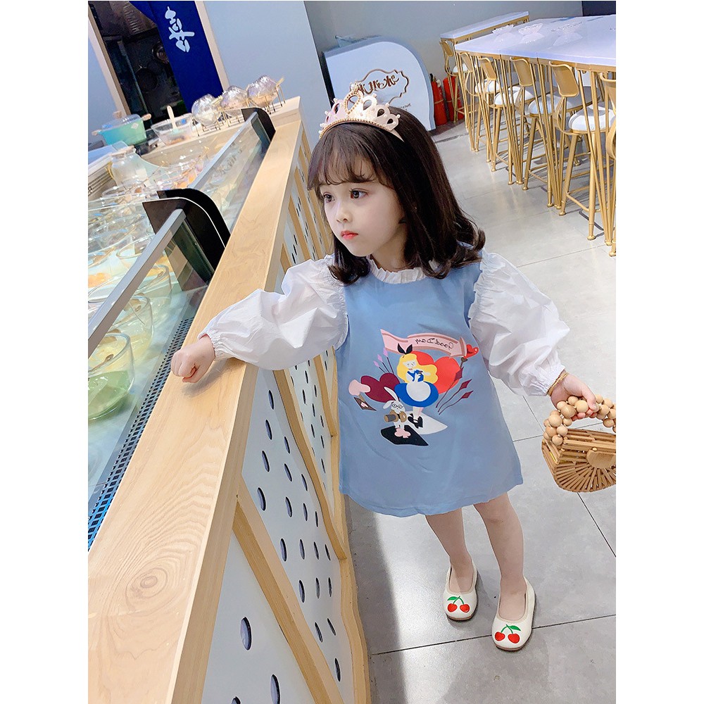 Váy tay bồng họa tiết hoạt hình dễ thương cho bé gái - Hàng Quảng Châu Cao Cấp