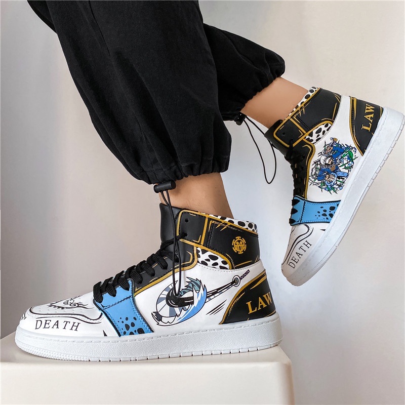 Giày sneaker cổ cao in hình anime One Piece thời trang cho cặp đôi
