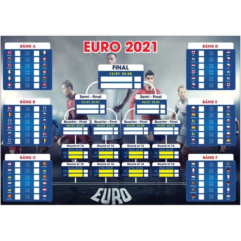 Lịch thi đấu bóng đá giải Euro 2021