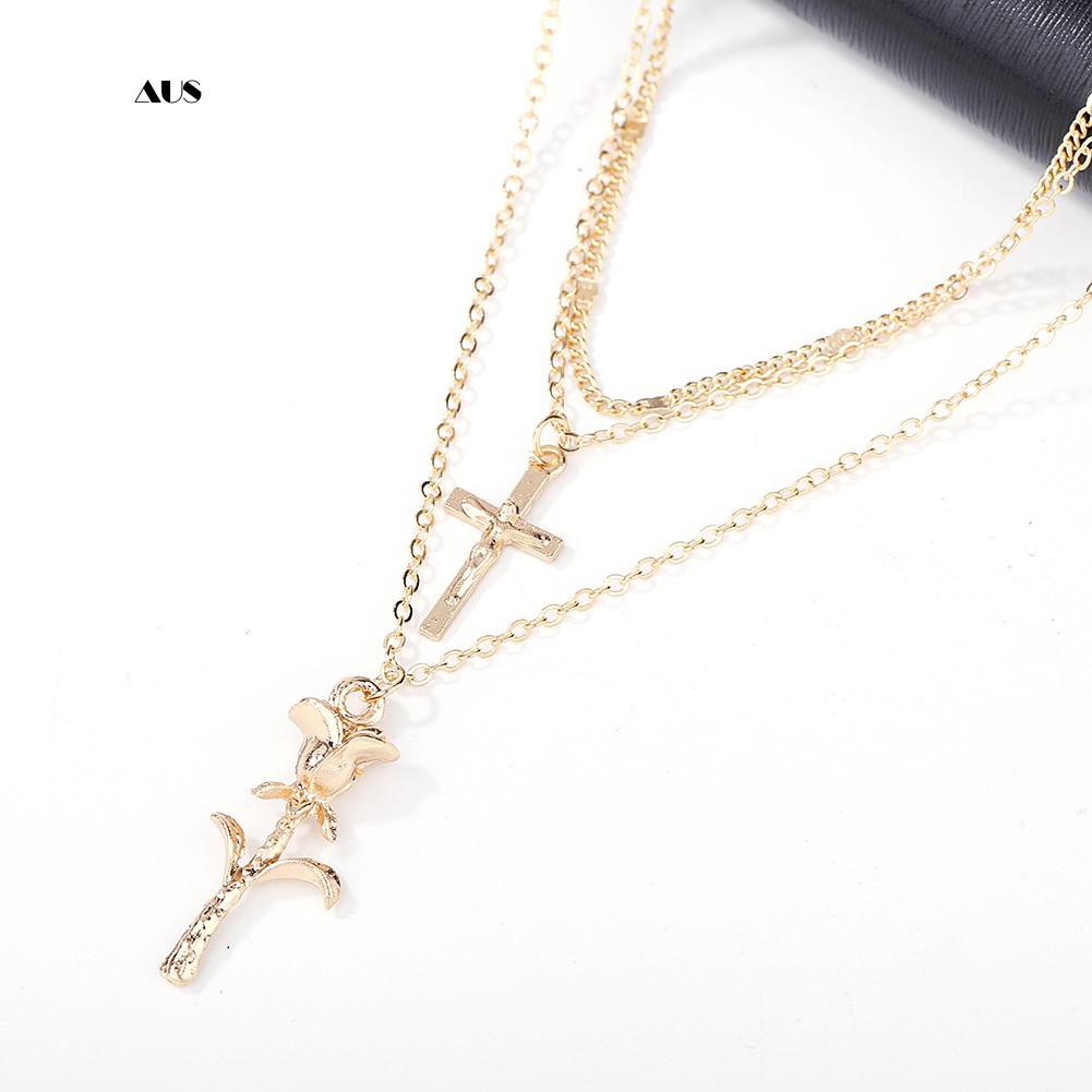 ♔Vòng cổ Nhiều Lớp Mặt Thánh Giá Phong Cách Boho