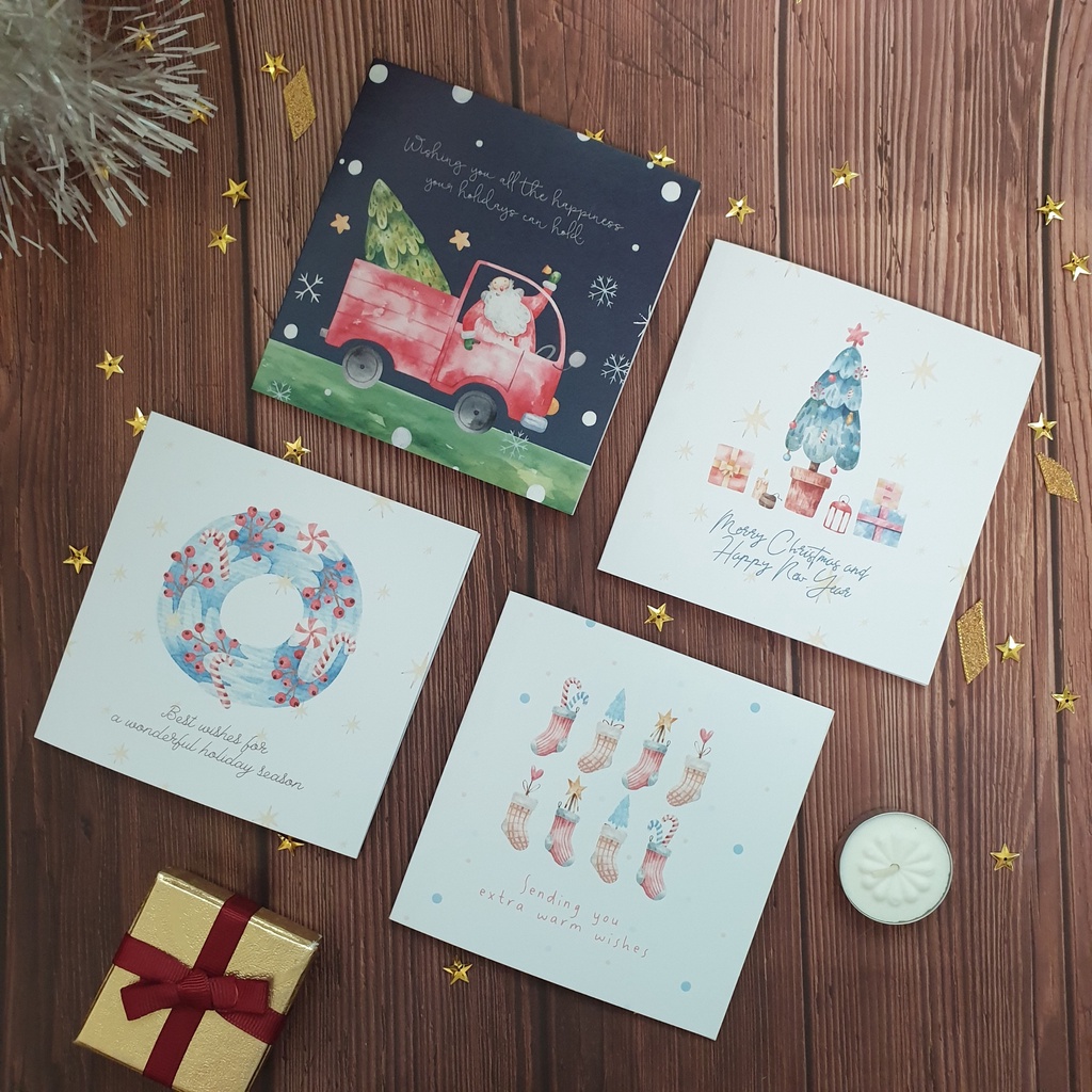 Thiệp giáng sinh noel 12x12 SDstationery BRIGHT XMAS họa tiết màu nước nhẹ nhàng tinh tế