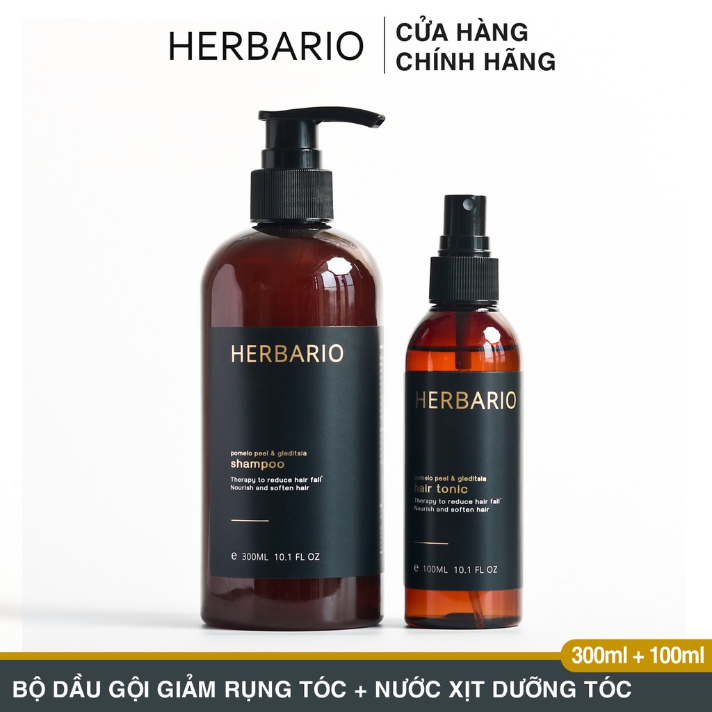 Combo mọc tóc nhanh dầu gội Herbario 300ml kèm Nước xịt dưỡng vỏ bưởi và bồ kết Herbario 100ml