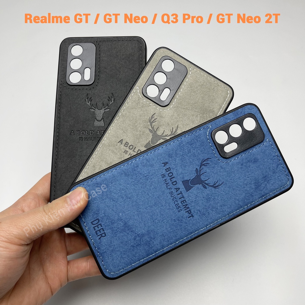 Ốp Lưng Realme GT,GT 2,GT 2 Pro - GT Neo,Neo 2,Neo 2T,Neo 3 - Q5,Q5 Pro,Q3,Q3 Pro,Q3i,V13,V15, Vải DEER hoạ tiết hươu