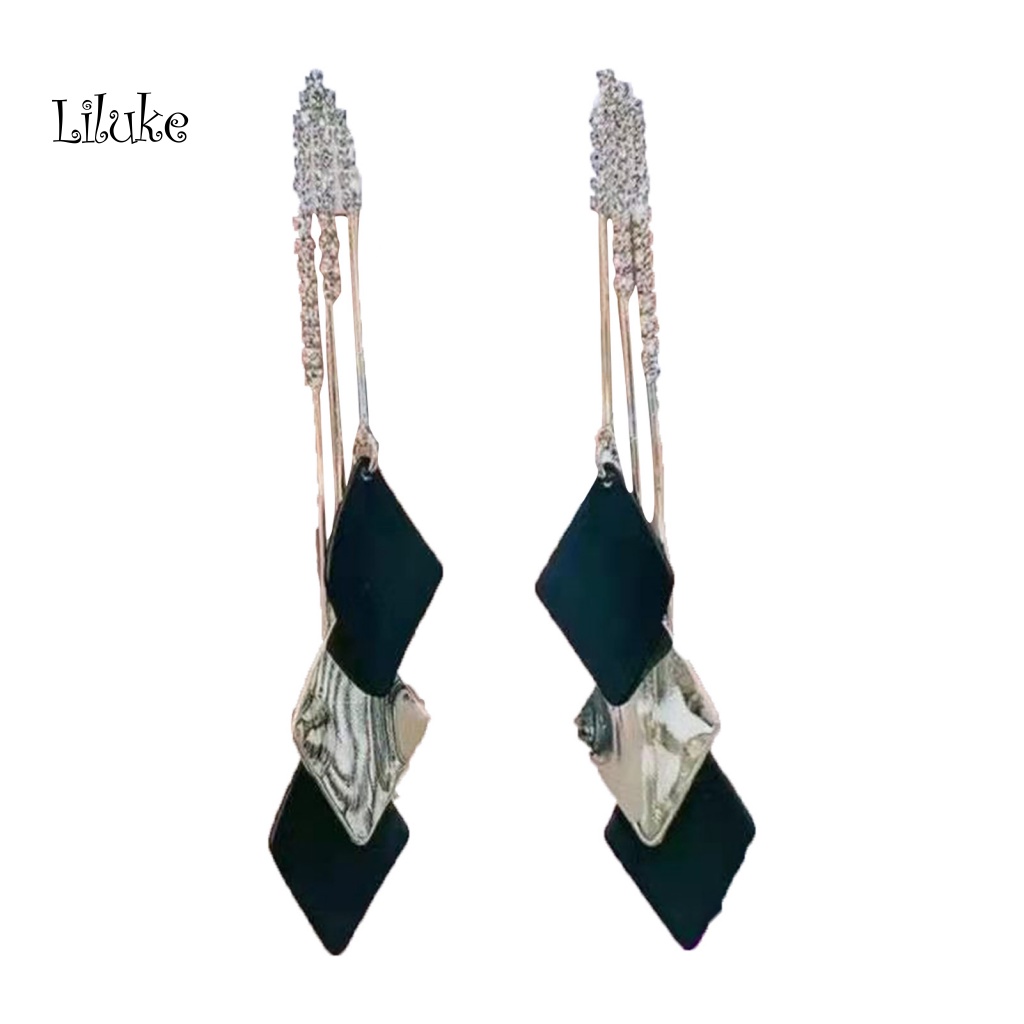 1 Đôi Bông Tai Dáng Dài Hình Thoi Đính Đá Xinh Xắn Thời Trang