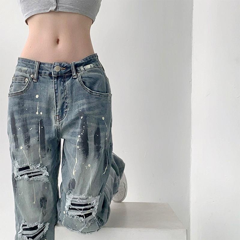 Quần Jean Ống Rộng Plus Size Phong Cách Retro Âu Mỹ Cho Nữ