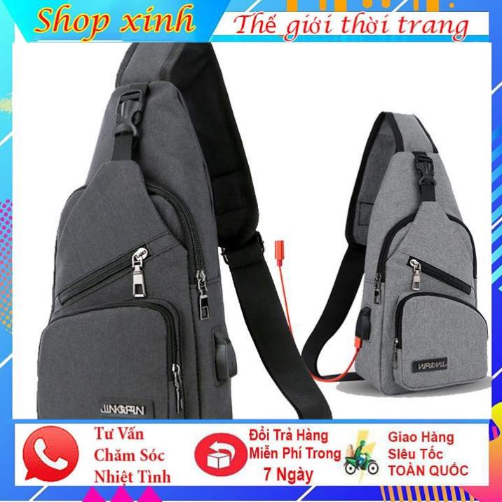 Túi Đeo Chéo, Túi Vải Nam Canvas Có Cổng Sạc Tiện Lợi Phong Cách Thể Thao Thời Trang Hàn Quốc Đậm Chất Nam Tính. | BigBuy360 - bigbuy360.vn