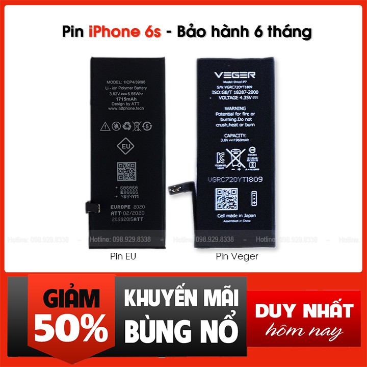 Pin iPhone 6S - Pin Zin chính hãng thay thế cho điện thoại iPhone 6S (EU & Veger) - Bảo Hành 6 Tháng