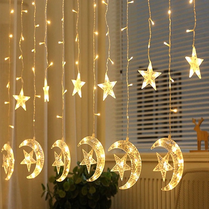 Đèn Nháy Mành thả hình Trăng, Sao, bóng banh, Đèn LED decor phòng, trang trí ngoài trời chống thấm nước