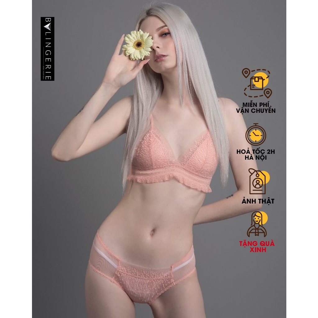 Bộ đồ lót ren nữ BY LINGERIE màu hồng không gọng đệm mút mỏng | B166