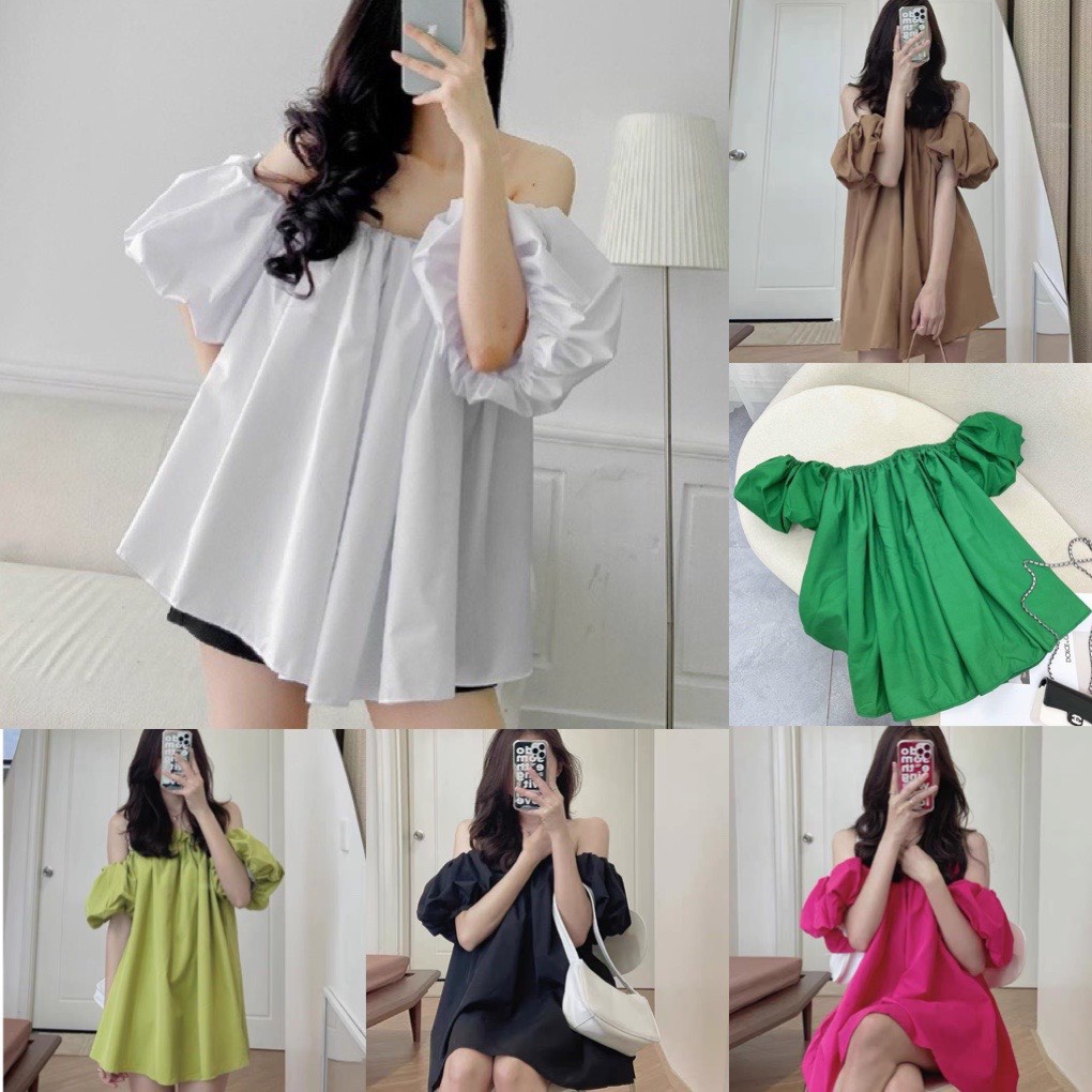 Áo trễ vai tay bồng chất thô mềm min mát tay đầm babydoll hở vai phong cách ulzzang hàn quốc MÂY_1989