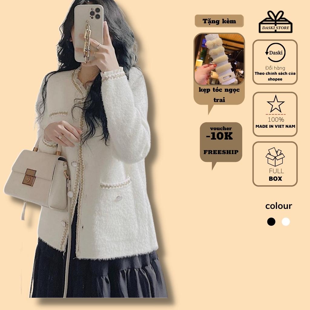 Áo Khoác Dạ Len - Áo cadigan len nữ phối ren Daski Quảng Châu