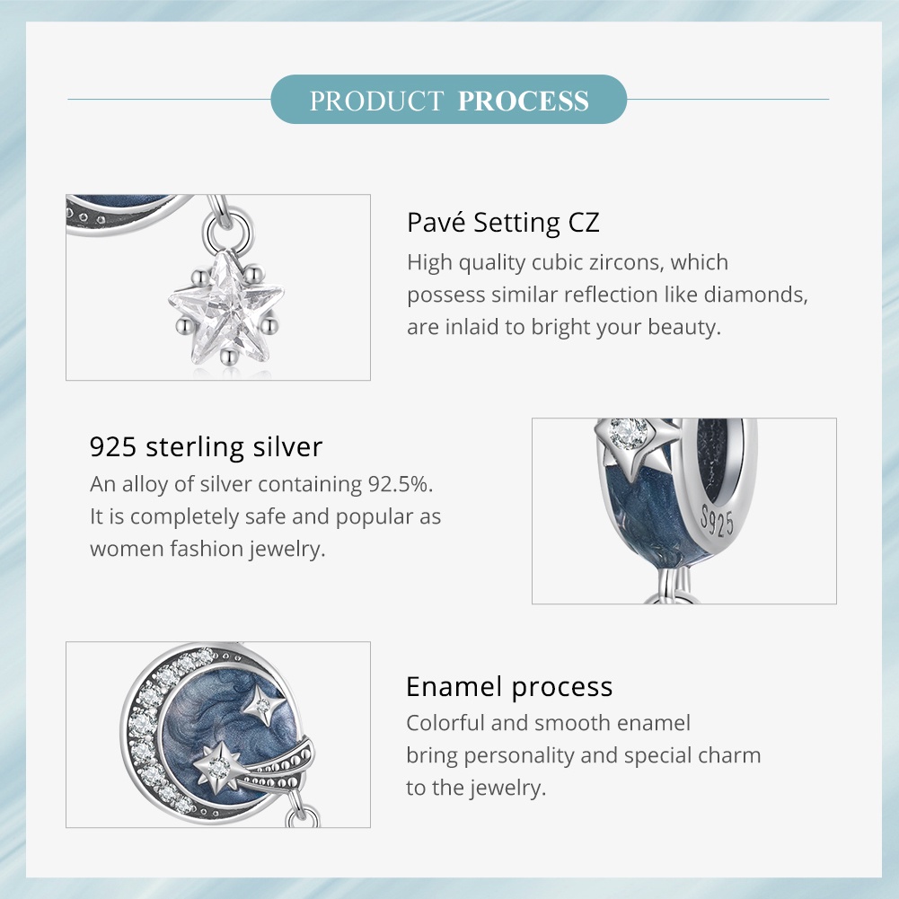 Mặt vòng cổ BAMOER bằng bạc 925 hình thiên hà thời trang