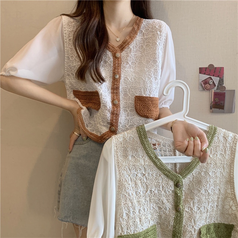 Áo Thun Nữ Tay Ngắn Phối Vải Voan Thời Trang Thanh Lịch
