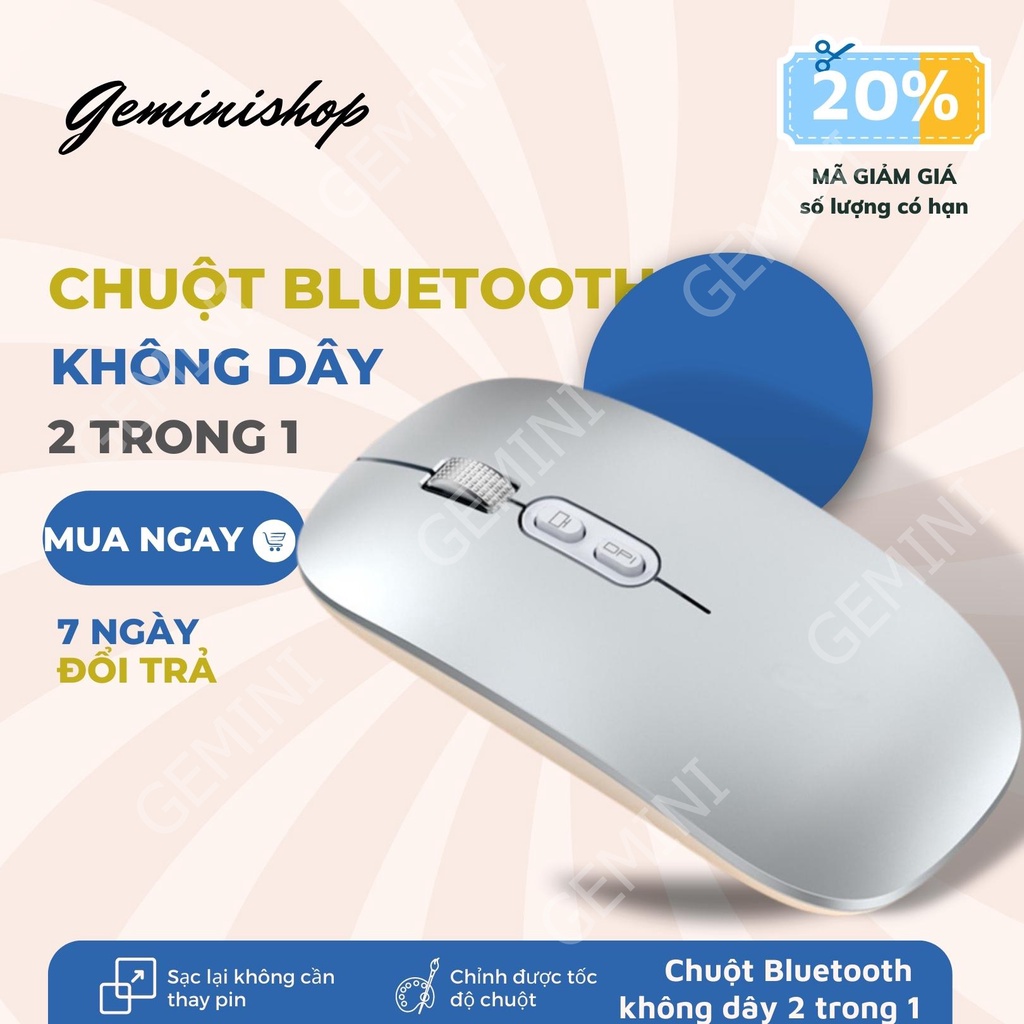 Chuột Bluetooth kiêm chuột ko dây 2 in 1,PIN SẠC M103 cho ĐT laptop máy tính táo Gemini Shop