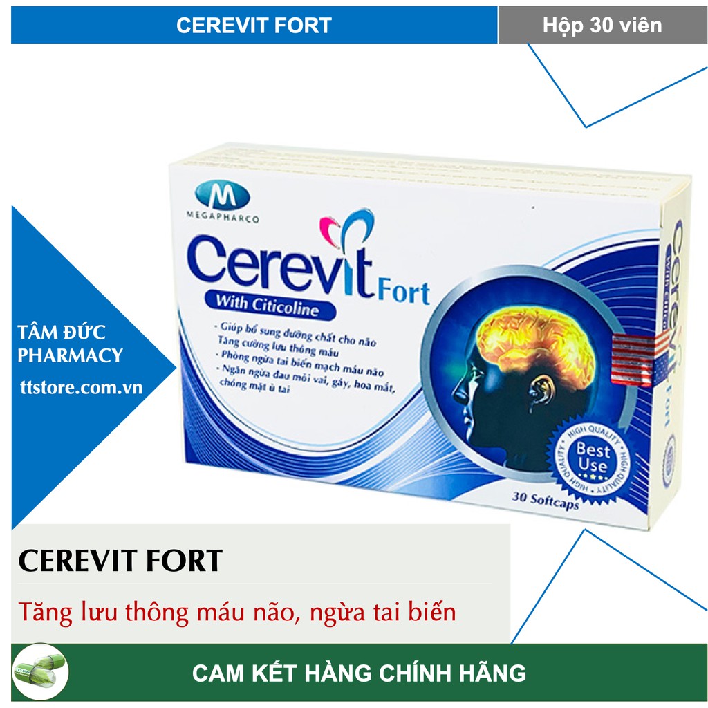 CEREVIT FORT [Hộp 30 viên] - Viên uống bổ não, hoạt huyết dưỡng não [Nhất nhất, ginkgo q10, ginko, biloba]