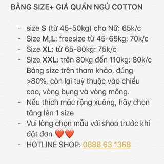Quần ngủ chất cotton BIG SIZE cho nữ (Inbox chọn mẫu)