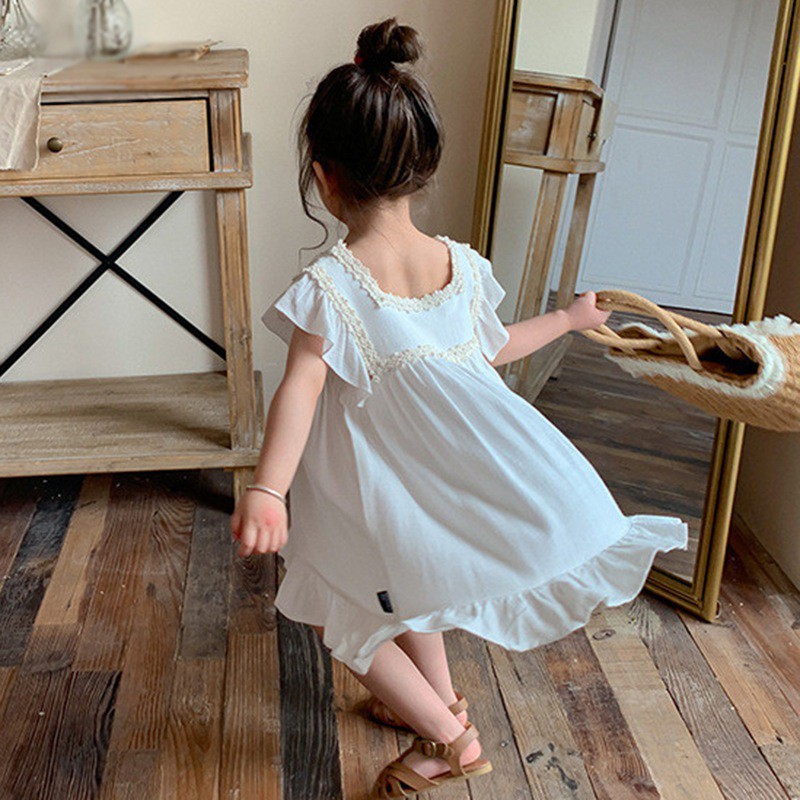 Đầm thêu hoa tay cánh tiên phong cách mùa hè cho bé gái