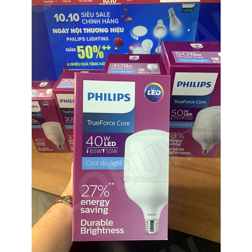 Bộ 2 Bóng đèn Philips LED Trụ TForce core 40W HB E27- Ánh sáng trắng/ Ánh sáng vàng