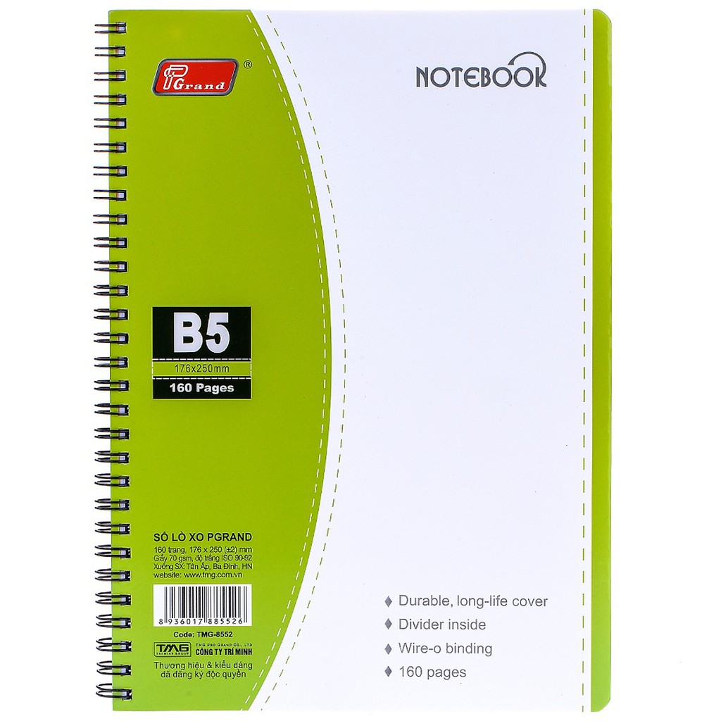Sổ lò xo PGrand khổ B5-hai loại dày 200 trang và mỏng 100 trang