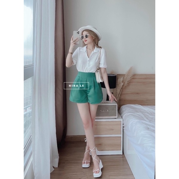Set Áo Trắng Polo Lỗ Mix Quần Tacta Xanh (Hàng Loại 1) Freeship, Áo Trắng Cổ Polo