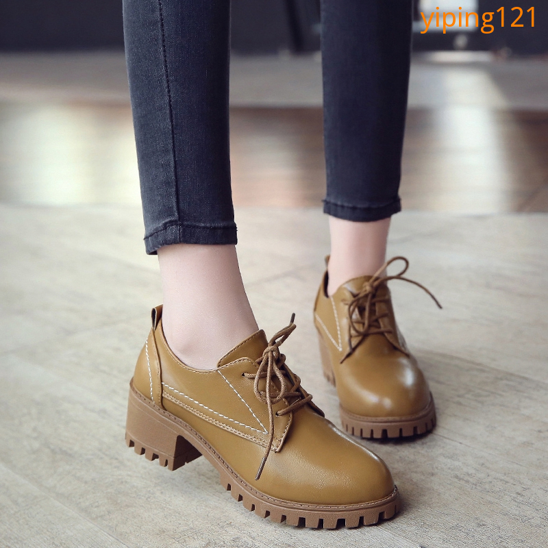 Giày Da Cao Gót Phong Cách Anh Quốc Cho Nữ