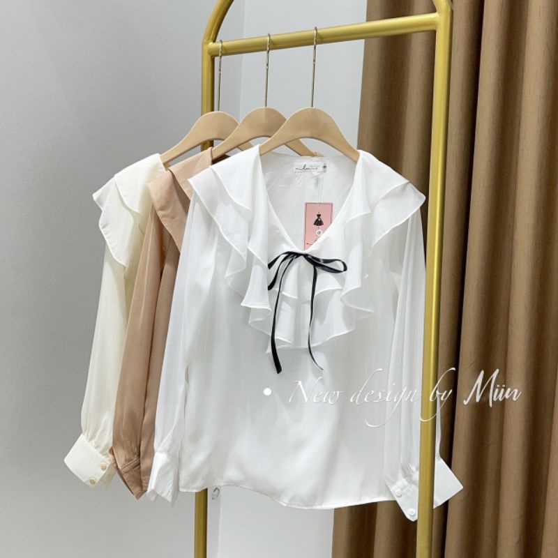 Áo cổ bèo 2 tầng nơ ruy băng