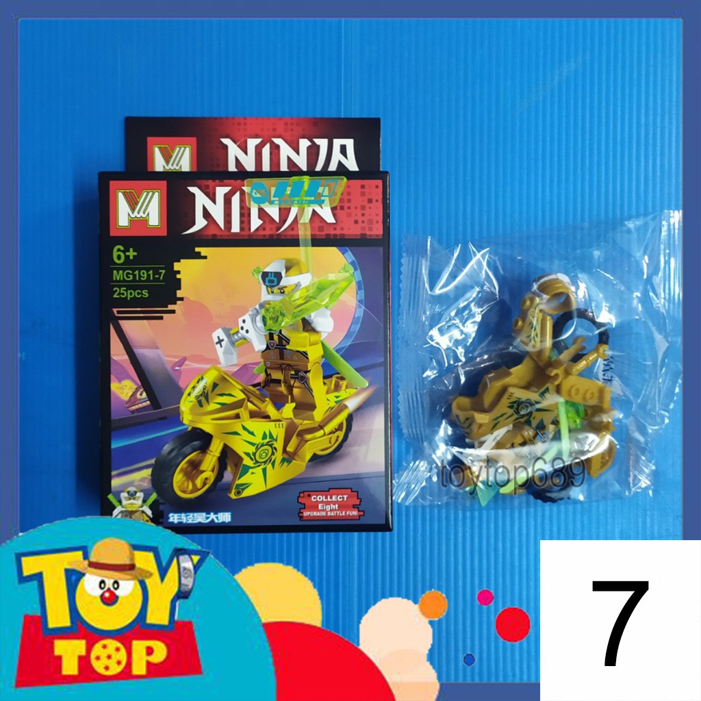 Đồ chơi combo 8 mini ghép ninja SS12 xếp hình Ninja Digi lái xe máy motor phiên bản vàng lắp ráp MG191