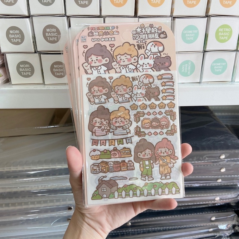 Set sticker 4 tấm hình bé gái phong cách Nhật bản dễ thương-ST022