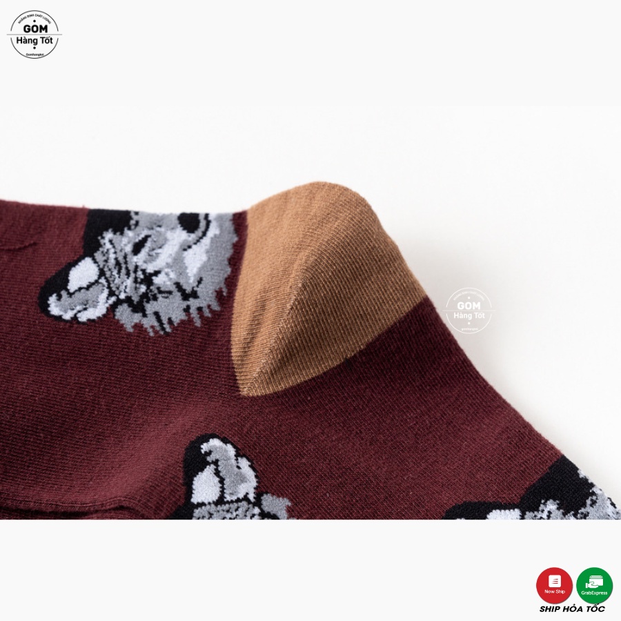 Tất vớ cổ cao cotton, tất cao cổ nam nữ họa tiết hình dog siêu dễ thương - FUJI