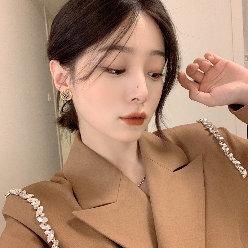Bông Tai Hình Tròn Họa Tiết Kẻ Sọc Phong Cách vintage Hàn Quốc