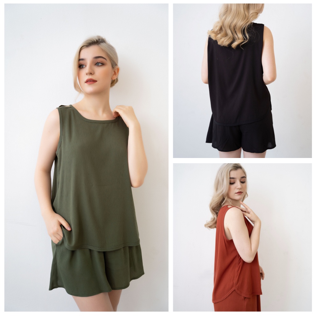 Đồ bộ nữ sát nách, quần đùi Mawo chất liệu cotton nhăn cao cấp