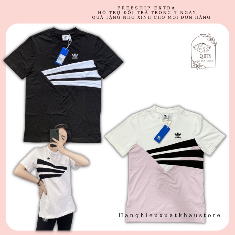 Áo Adidas phối trắng, 3 sọc ngang 9991 Geometric 3-Stripes Tee White/Purple