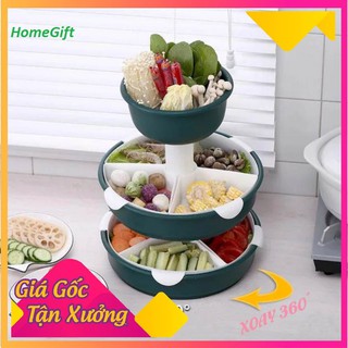 KHAY ĐỰNG ĐỒ ĂN, HOA QUẢ, RAU ĂN LẨU 3 TẦNG ĐA NĂNG XOAY 360 ĐỘ
