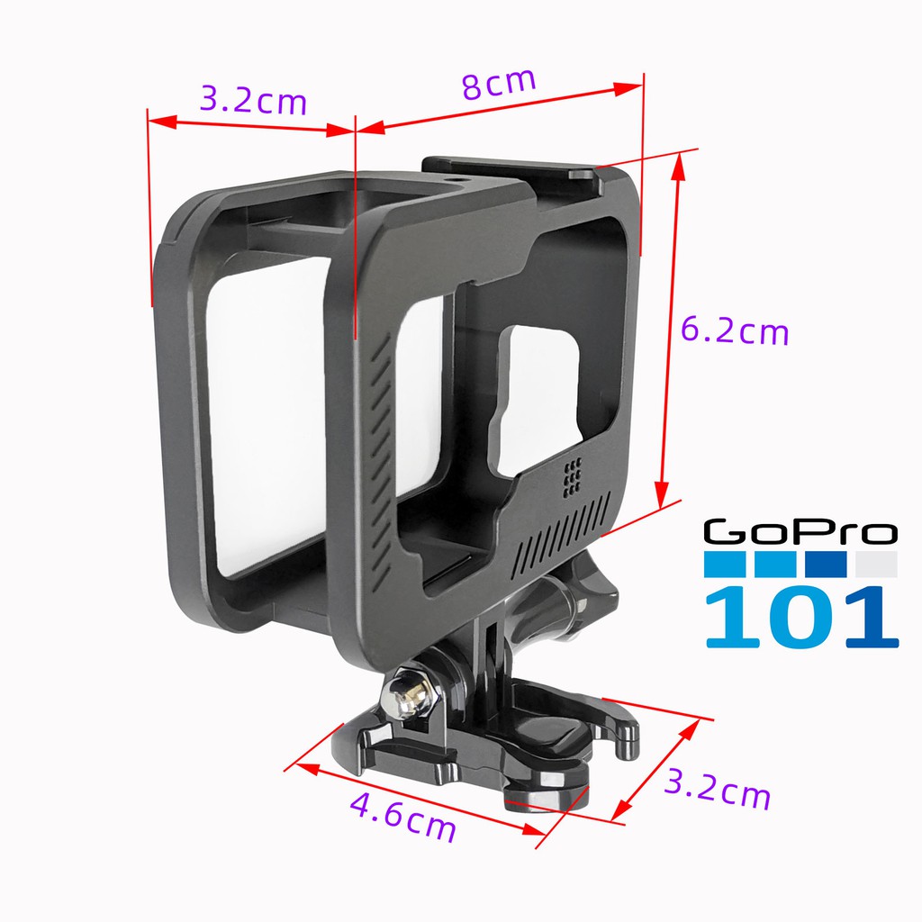 Case Nhôm CNC cho GoPro 9 Black màu đen có 2 chân ngàm gắn phụ kiện - GoPro101