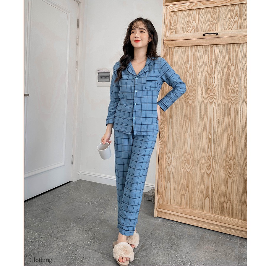 Bộ ngủ pijama nhung tăm kẻ caro bigsize chất dày dặn