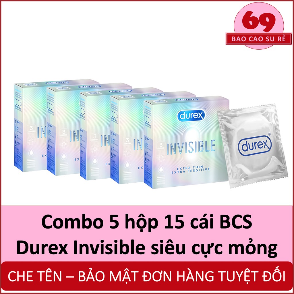 [FREE SHIP] COMBO 5 HỘP Bao Cao Su Durex INVISIBLE SIÊU CỰC MỎNG Hộp 3 cái