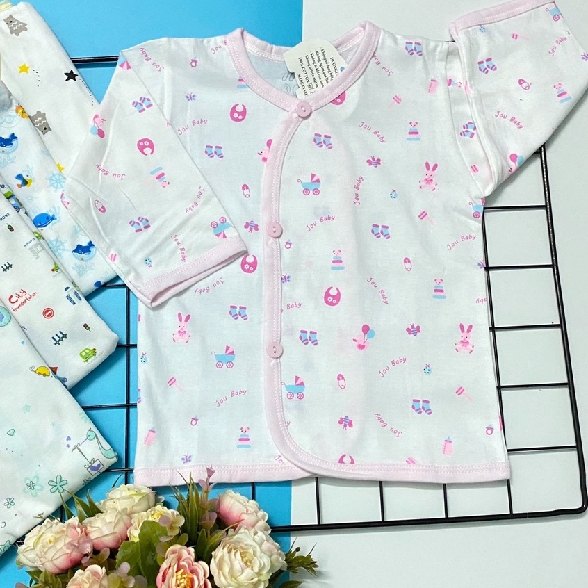 Áo Sơ Sinh Tay Dài Jou Trắng Cao Cấp 100% Cotton Mềm,Mịn-CHÍNH HÃNG-Quần Áo Trẻ Em Sơ Sinh 0 12 Tháng 5.0